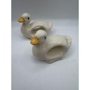 Vintage Set of 2 Ceramic Duck Napkin Ring Holders Farmhouse Country Kitchen